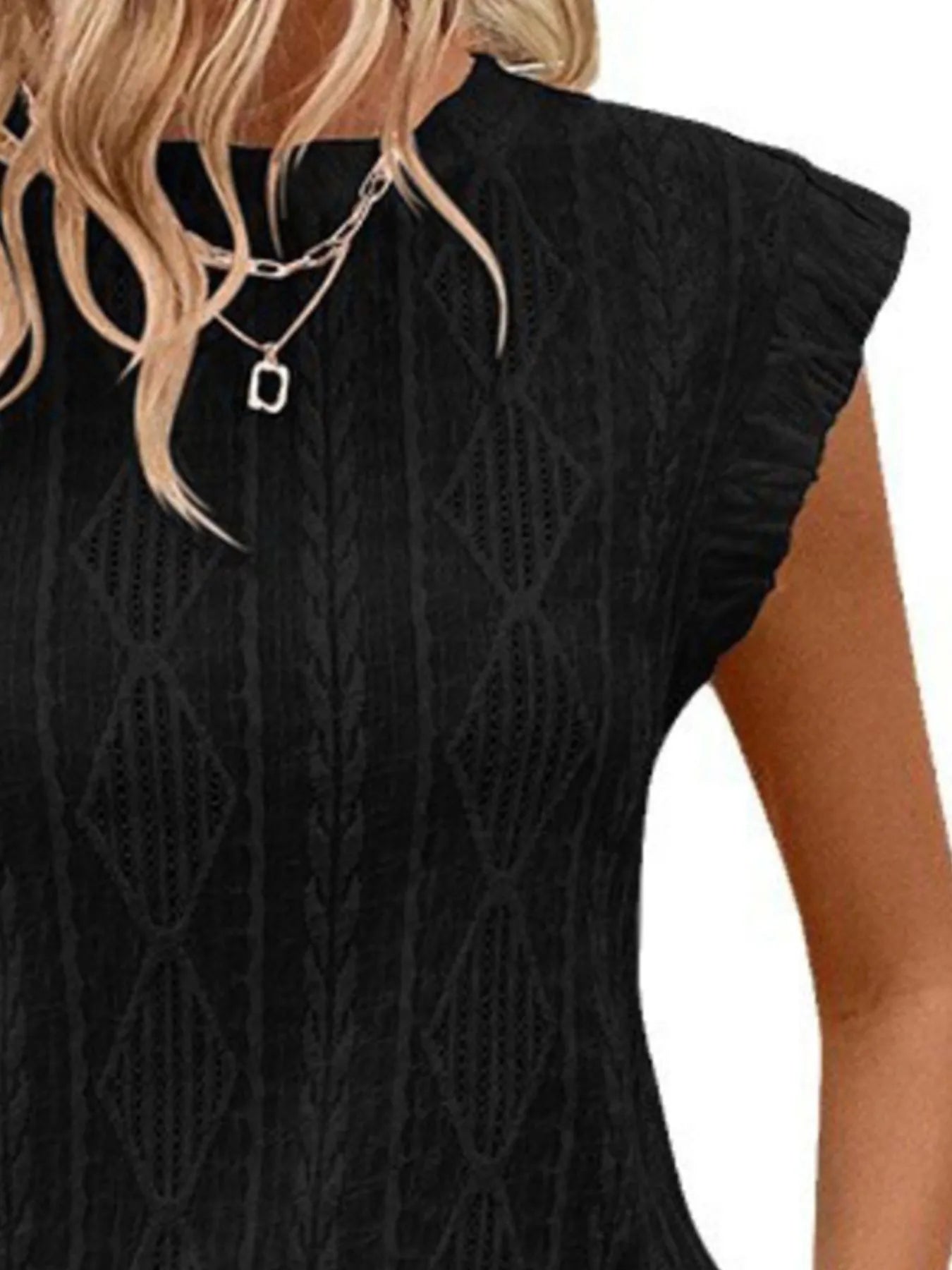 Openwork Round Neck Top - Tigbul's Variety Fashion Shop