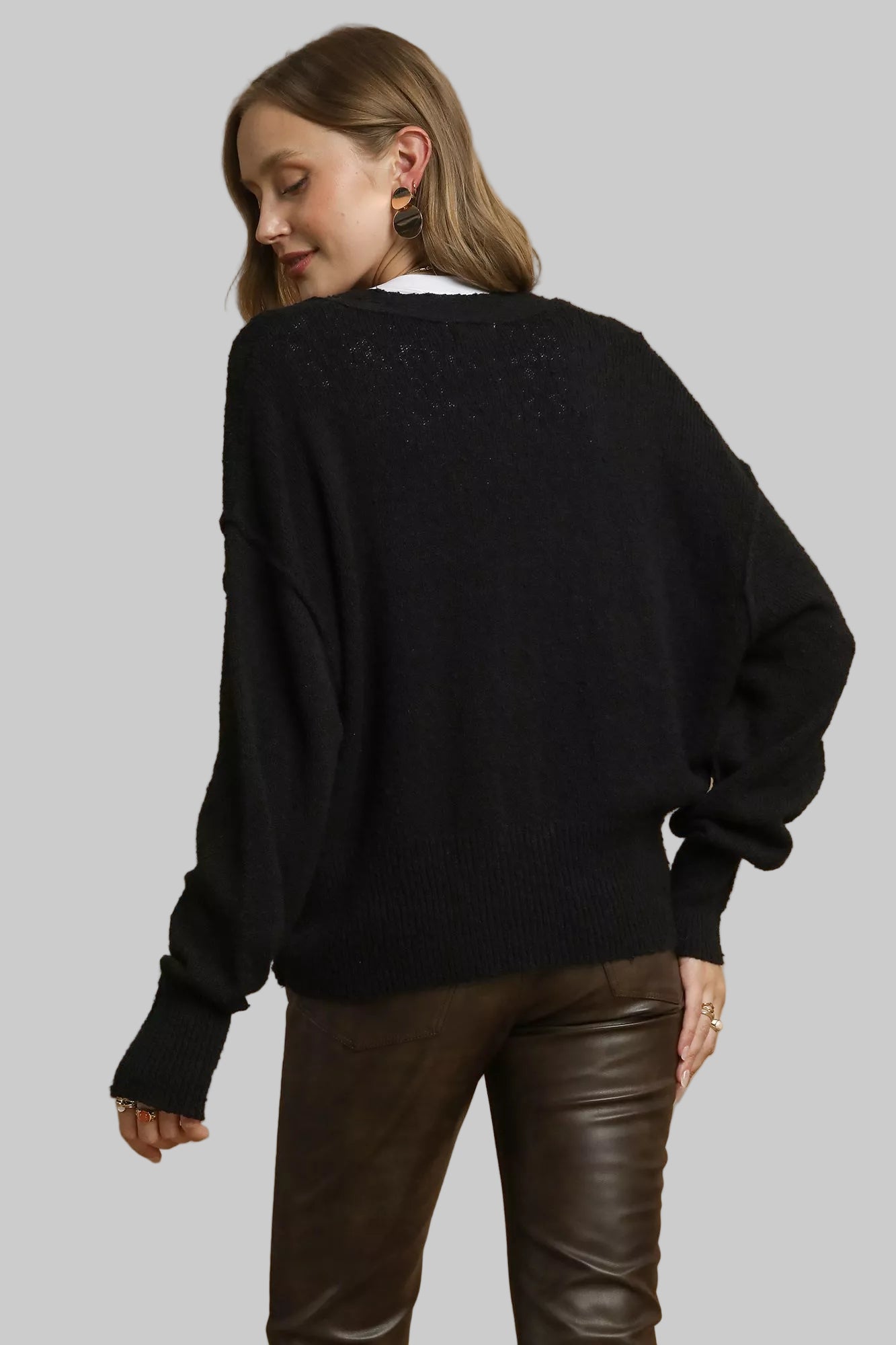 Black Button-Front V-Neck Knit Cardigan - Tigbul's Variety Fashion Shop