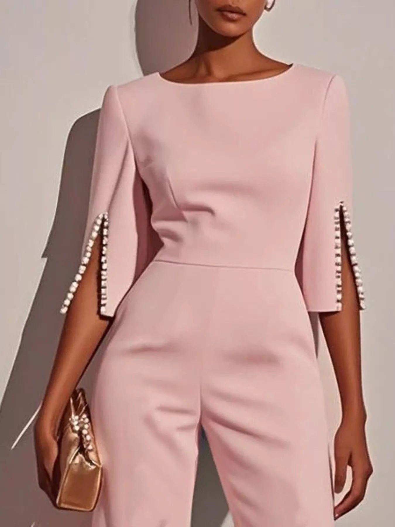 Wide-Leg Jumpsuit with Slit Sleeve - Tigbul's Variety Fashion Shop