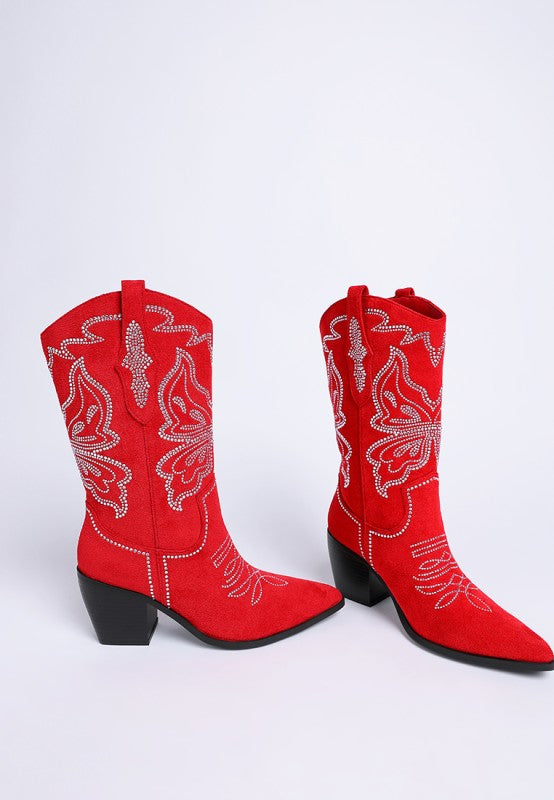 Latafa Rhinestones Embellished Cowboy Boots - Tigbul's Variety Fashion Shop