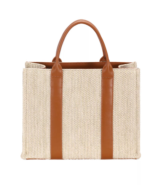 David Jones Square Woven Tote Handbag - Tigbul's Variety Fashion Shop