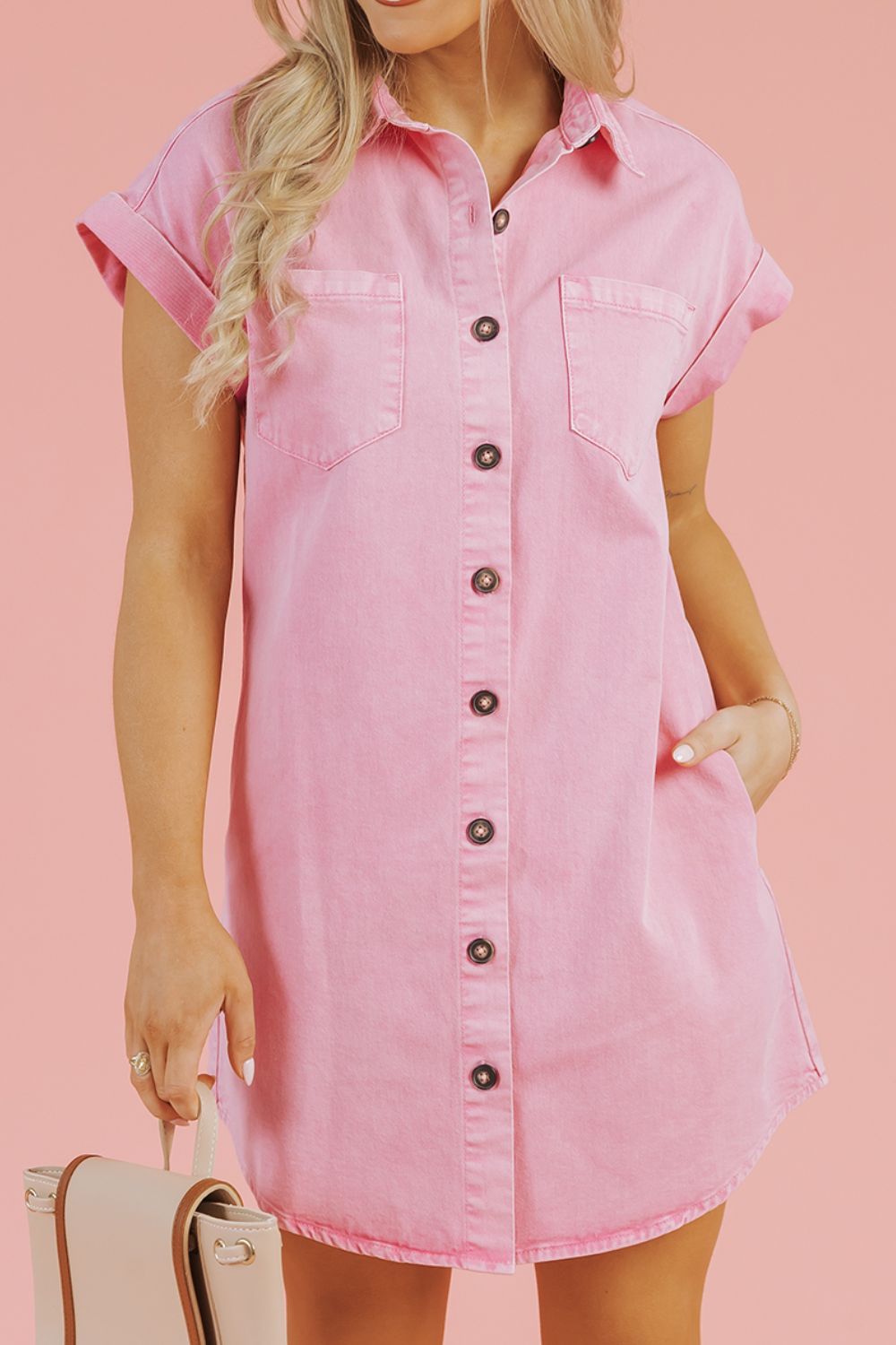 Button Down Short Sleeve Denim Dress - Tigbul's Variety Fashion Shop