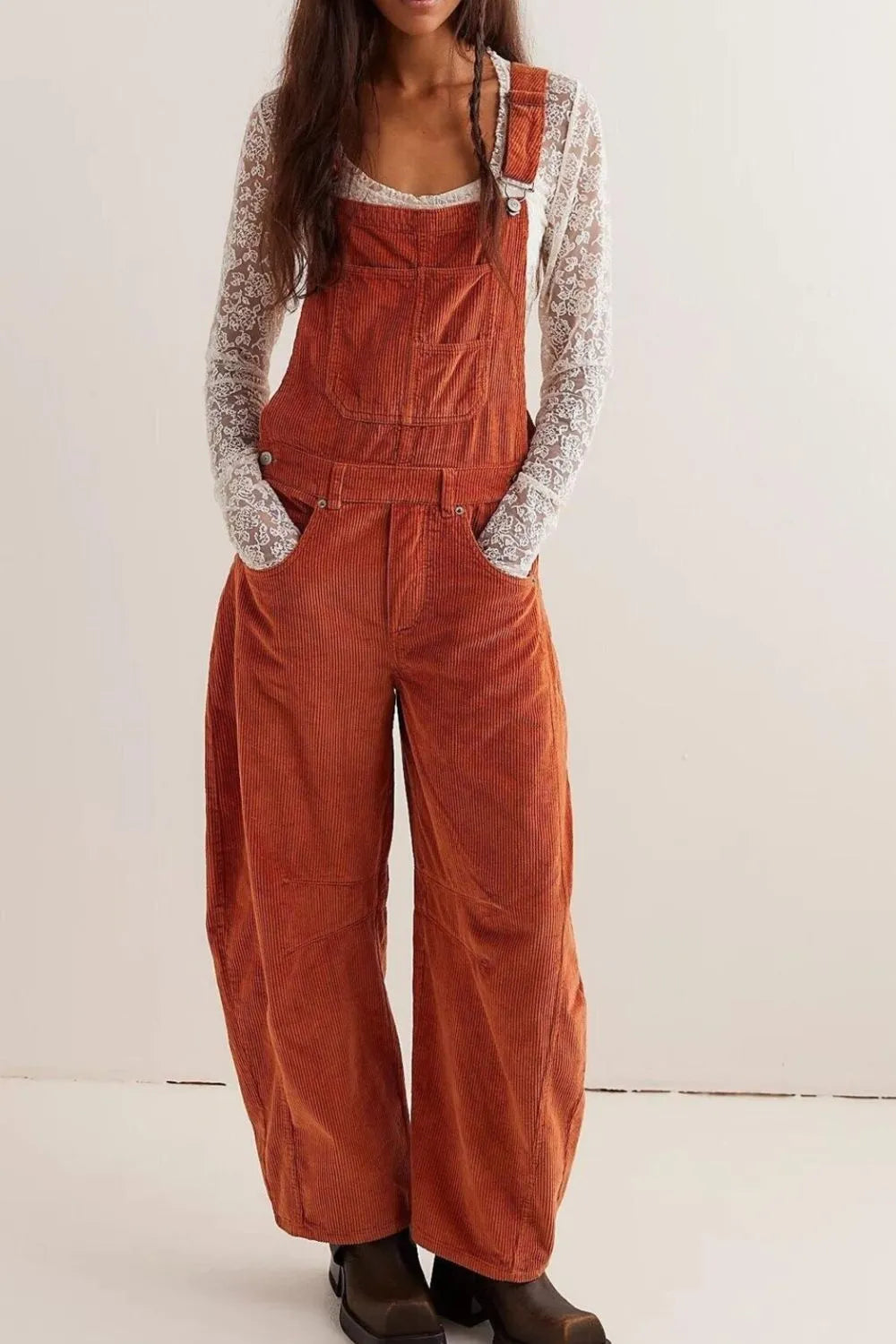 Corduroy Wide-Leg Overall with Adjustable Straps - Tigbul's Variety Fashion Shop