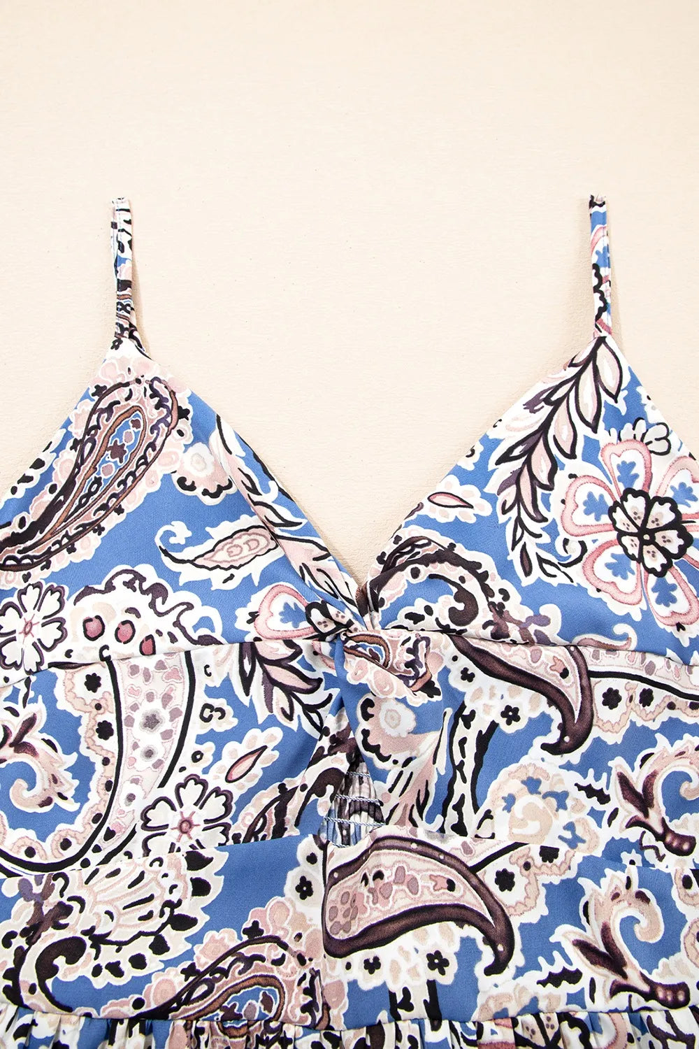 Paisley Print Twist Detail Smocked Back Spaghetti Straps Dress - Tigbul's Variety Fashion Shop
