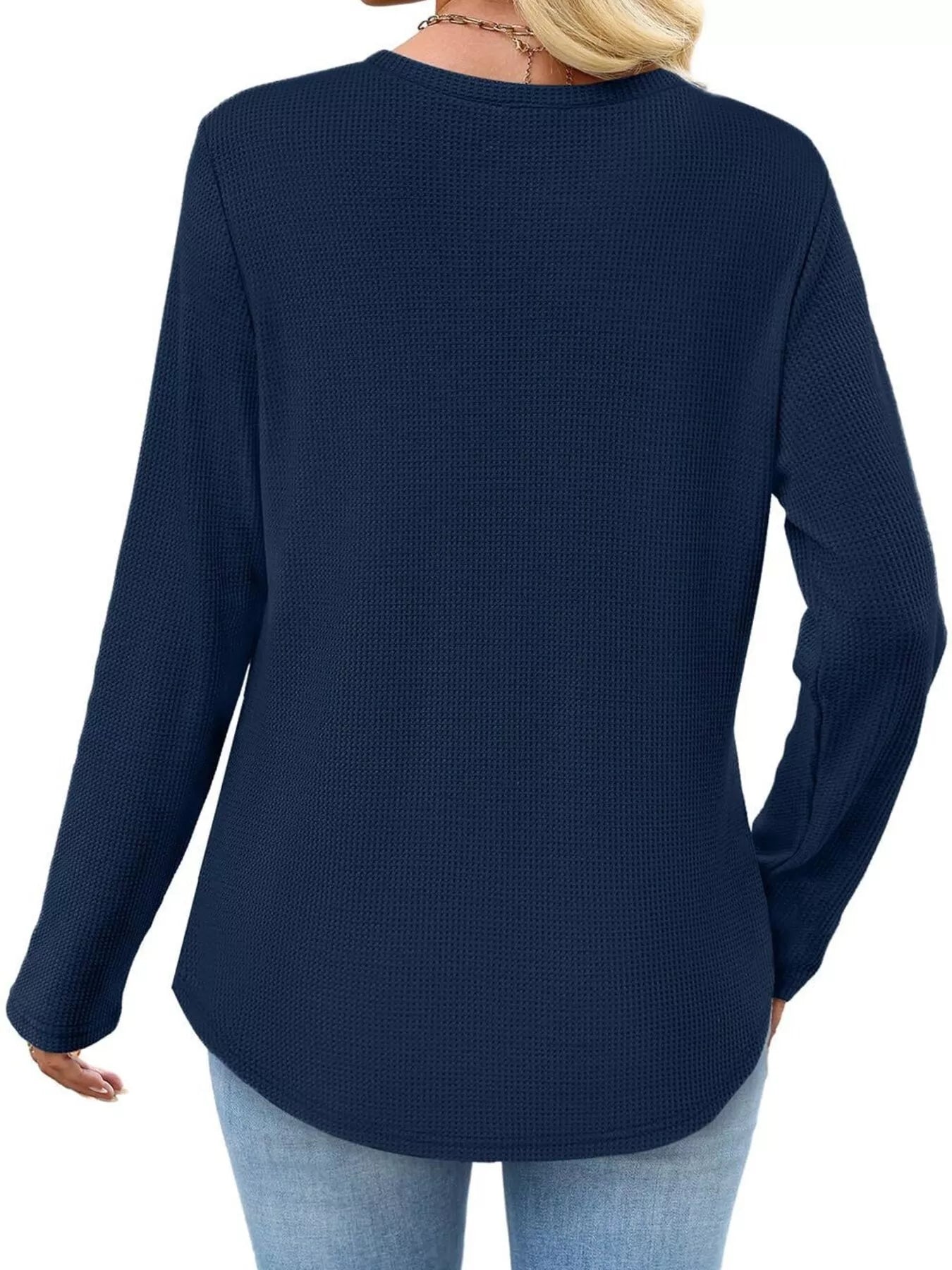 Waffle Knit Long Sleeve Pocket T-Shirt - Tigbul's Variety Fashion Shop