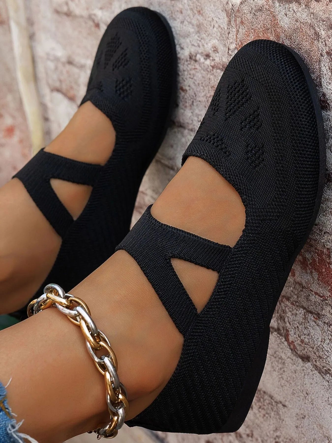 Knit Mary Jane Slip-On Loafers with Strap - Tigbul's Variety Fashion Shop