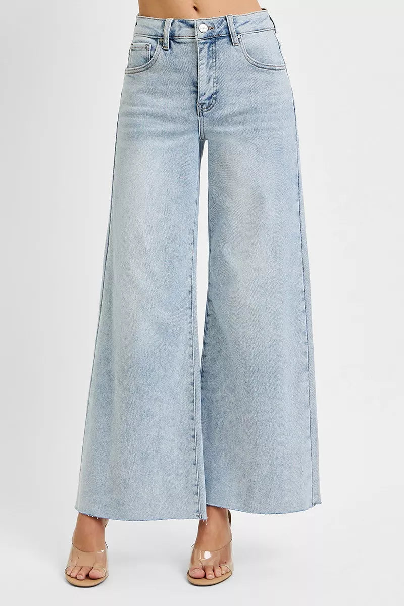 RISEN Full Size High Rise Ankle Wide Palazzo Jeans Plus Size - Tigbul's Variety Fashion Shop