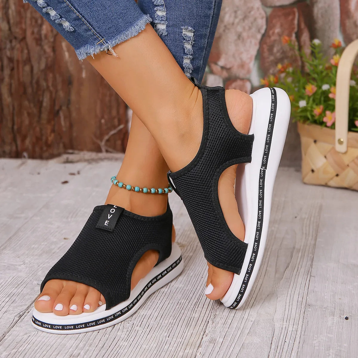 Mesh Open Toe Platform Sandals - Tigbul's Variety Fashion Shop