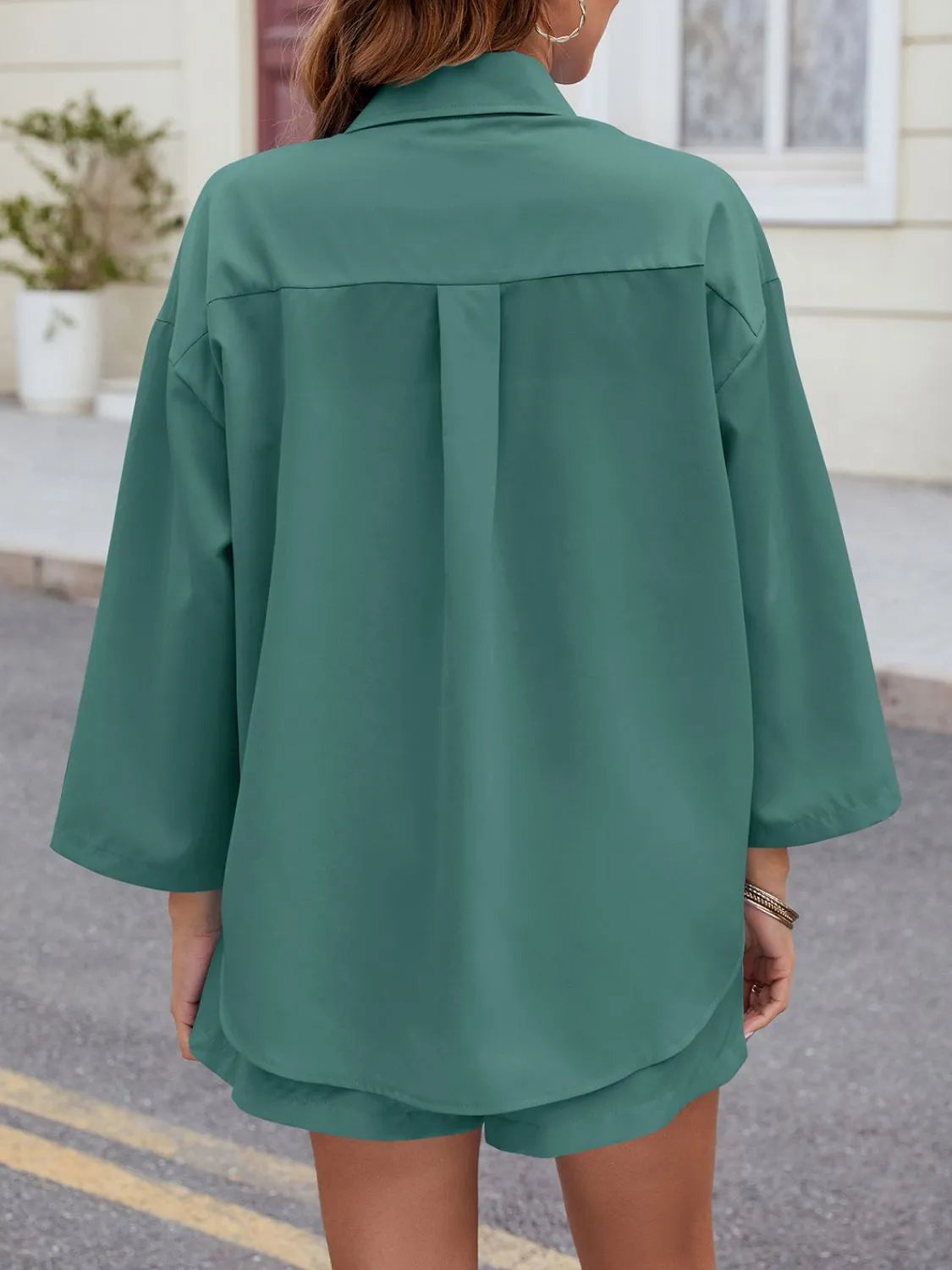 Button Up Long Sleeve Top and Shorts Set - Tigbul's Variety Fashion Shop