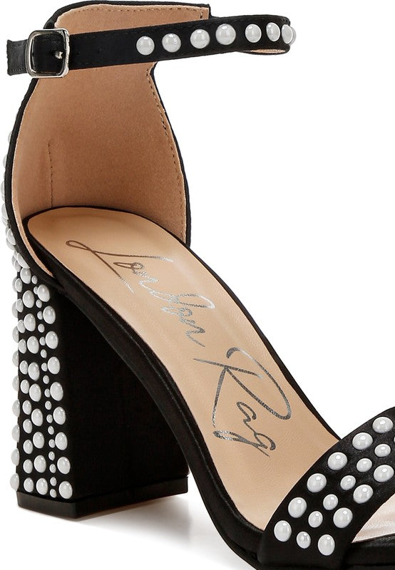 Klebba Pearls Embellished Satin Sandals - Tigbul's Variety Fashion Shop