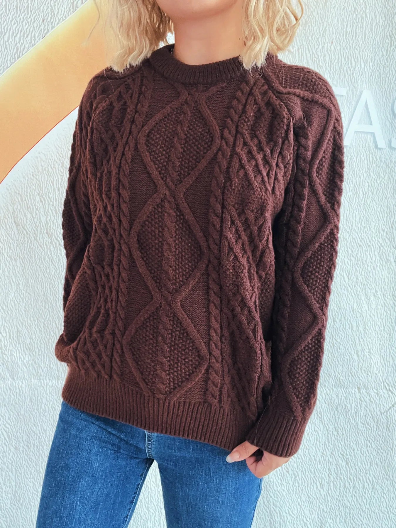 Cable Knit Long Sleeve Sweater - Tigbul's Variety Fashion Shop