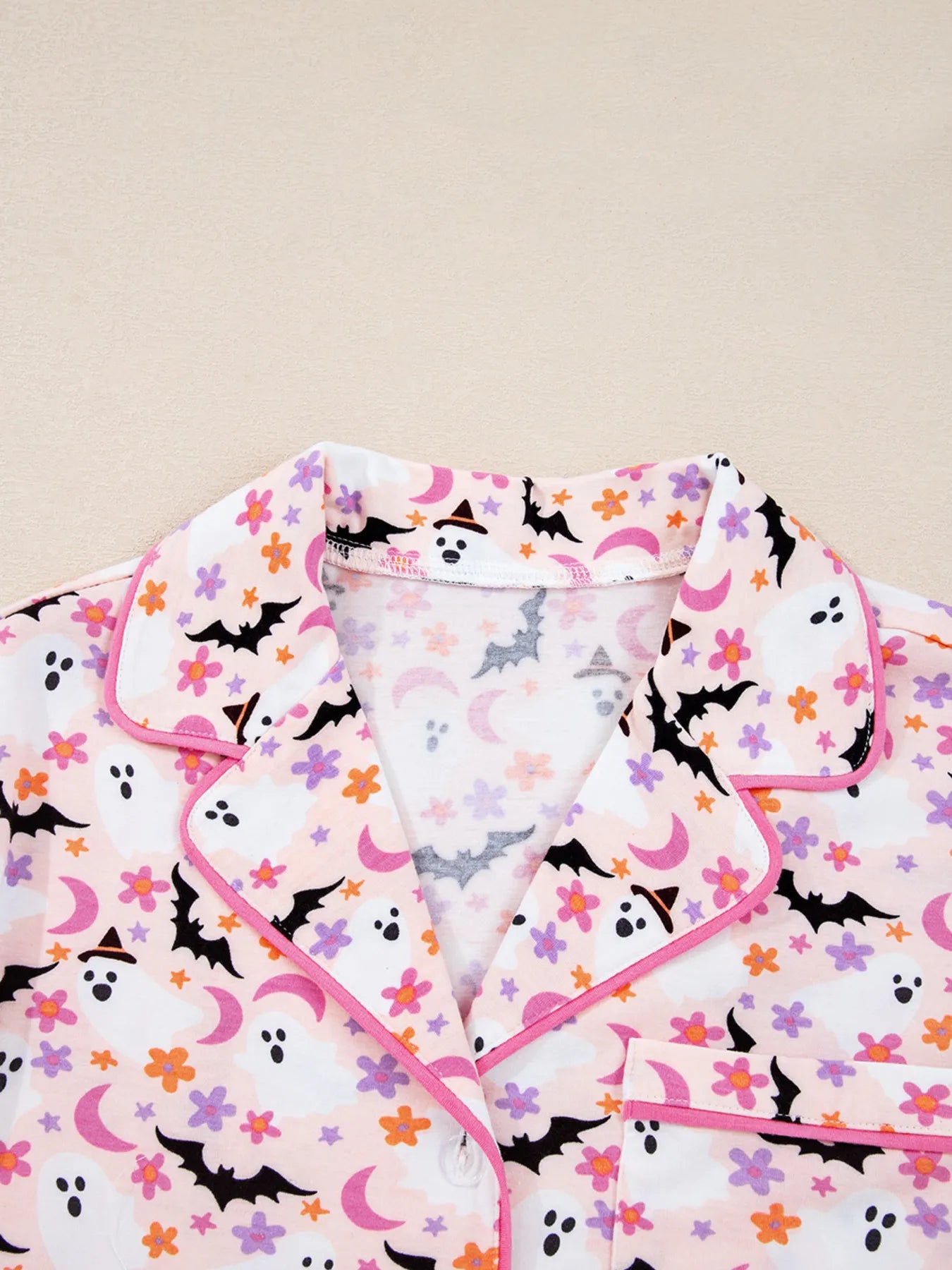 Halloween Ghost Print Button Up Top and Pants Lounge Set - Tigbul's Variety Fashion Shop