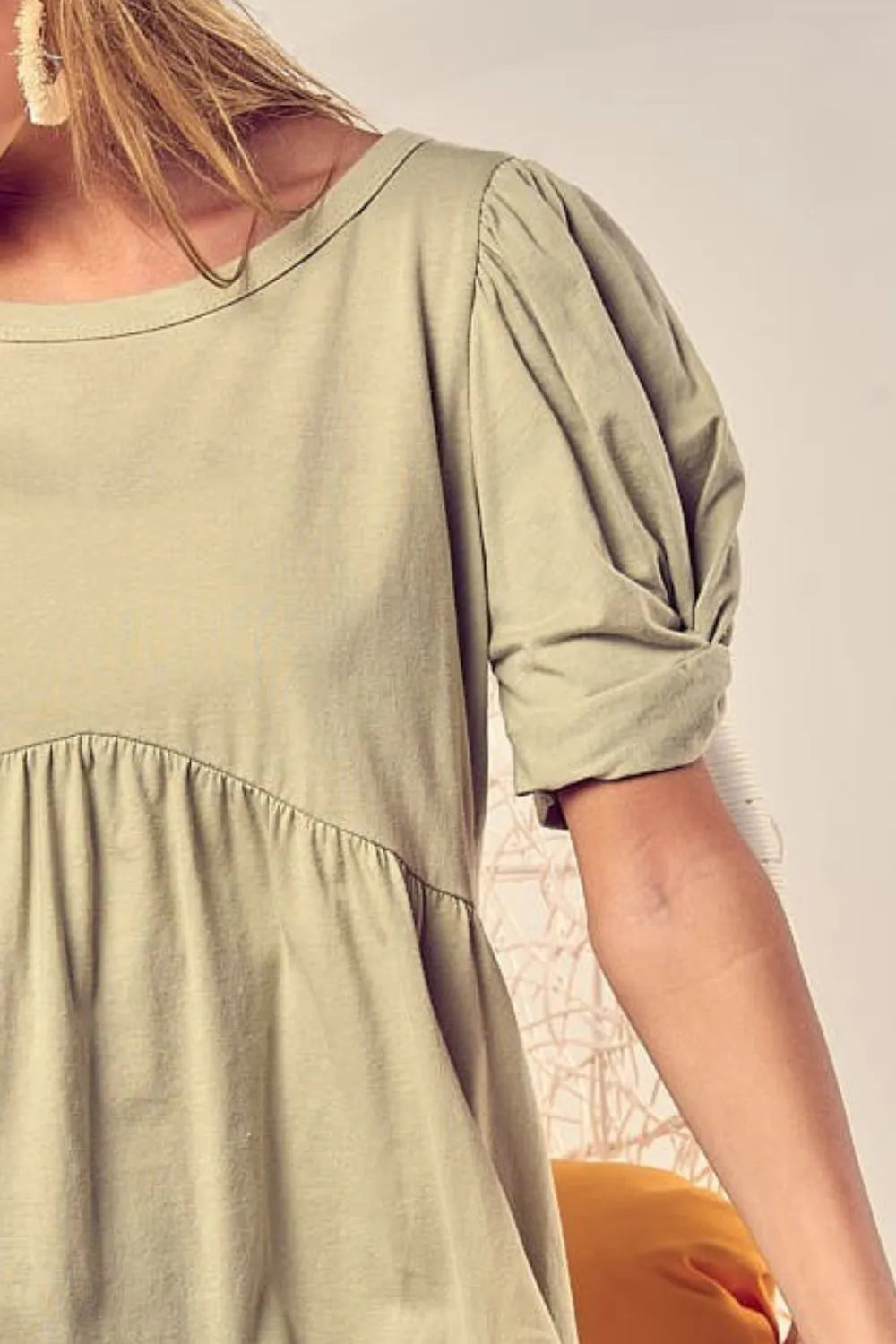 Cotton Span Knit With Puff Sleeve Baby Doll Top - Tigbul's Variety Fashion Shop