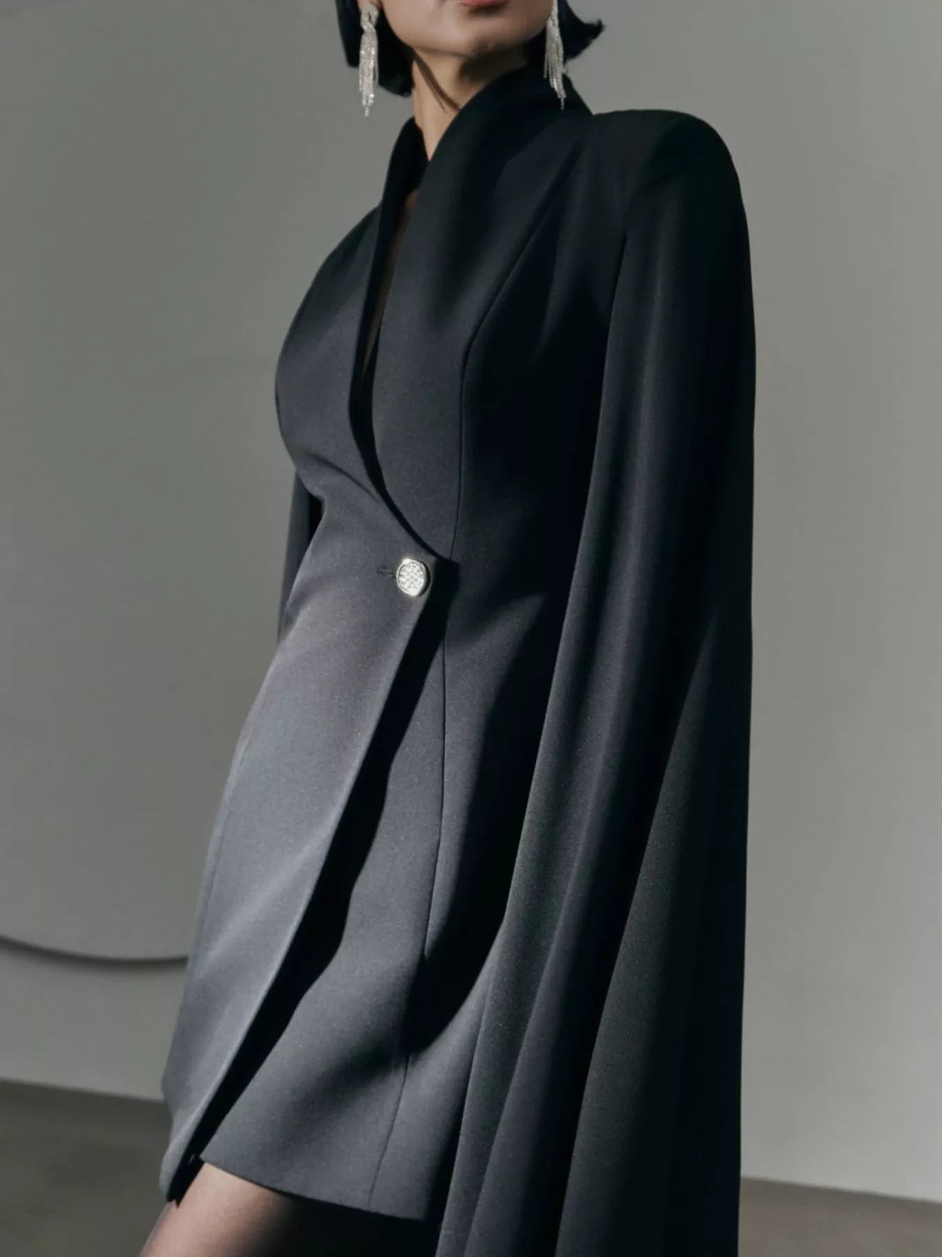 One Button Fitted Mini Blazer Dress with Cape Sleeves - Tigbul's Variety Fashion Shop