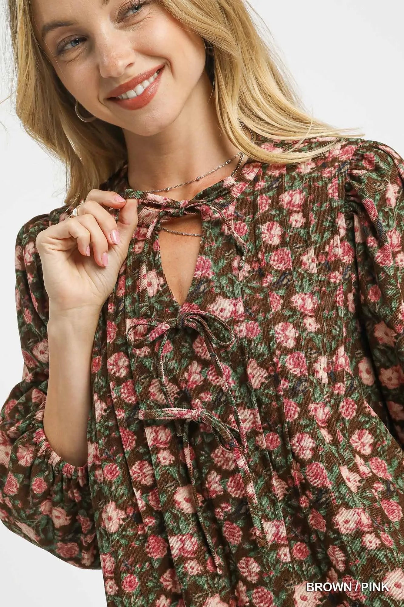 Umgee Floral Tie-Neck Babydoll Dress - Tigbul's Variety Fashion Shop