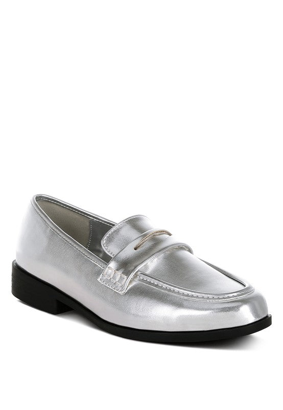 Rugle Metallic Faux Leather Flat Loafers - Tigbul's Variety Fashion Shop