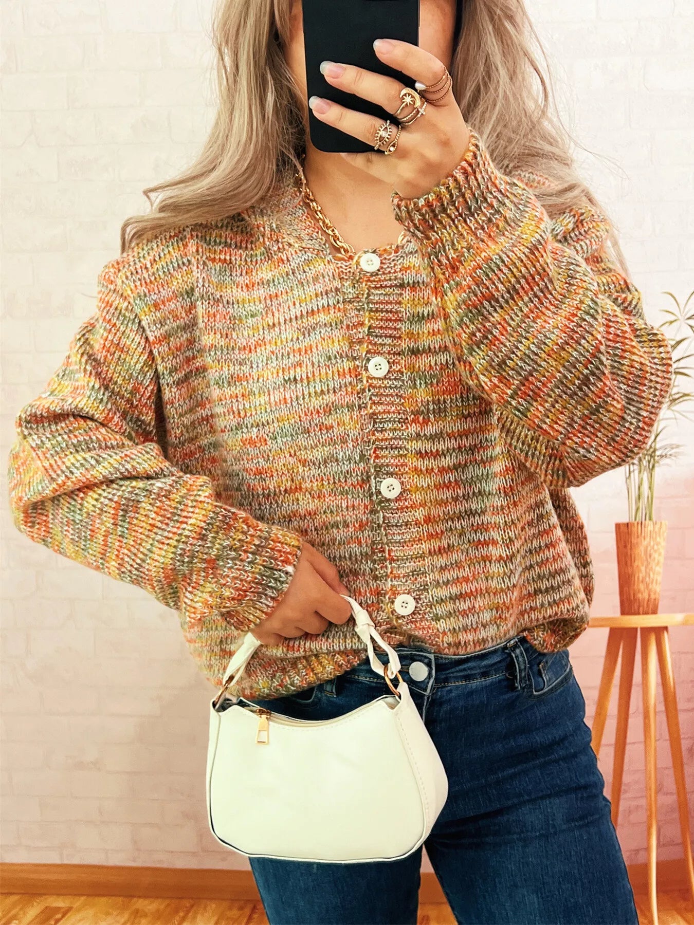 Multi-Colored Knit Button-Down Cardigan - Tigbul's Variety Fashion Shop