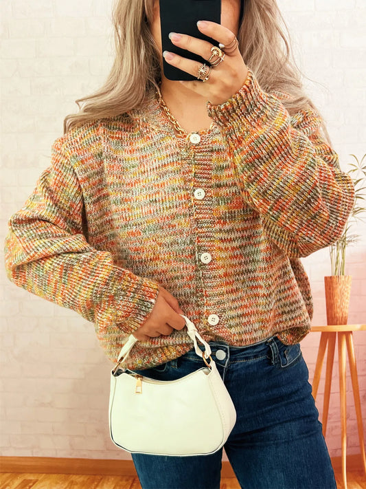 Multi-Colored Knit Button-Down Cardigan - Tigbul's Variety Fashion Shop