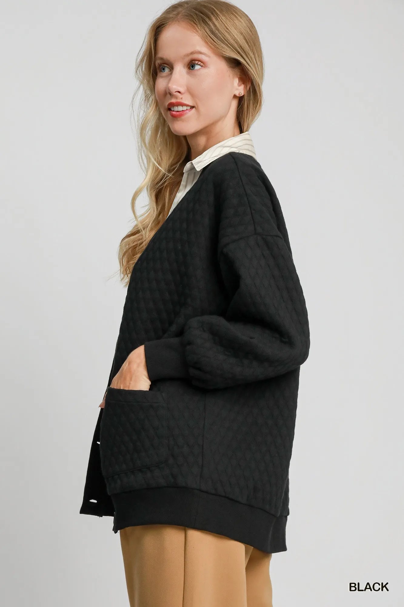 Umgee Button-Up Jacquard Cardigan - Tigbul's Variety Fashion Shop