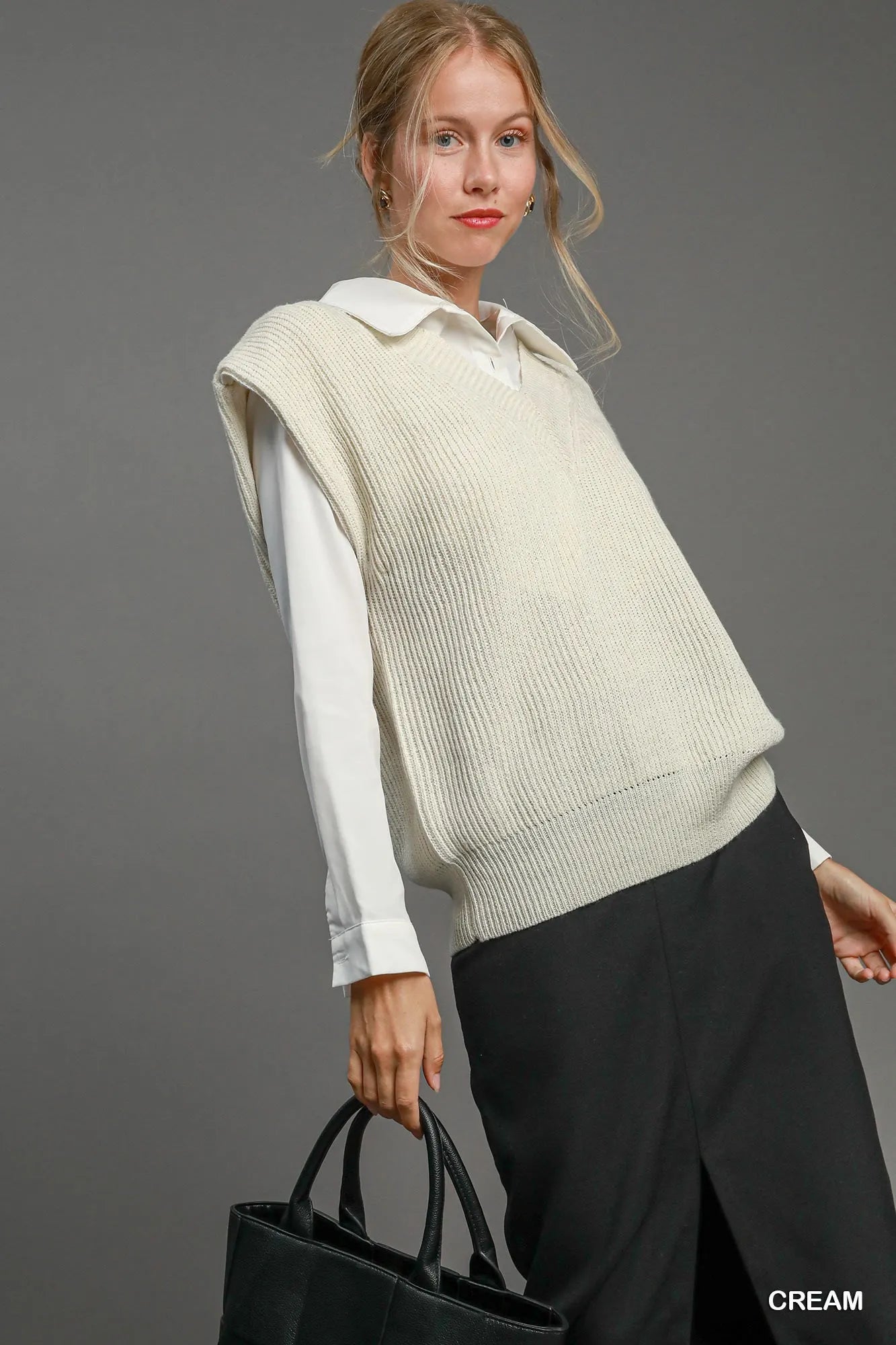 Umgee Oversized V Neck Vest - Tigbul's Variety Fashion Shop