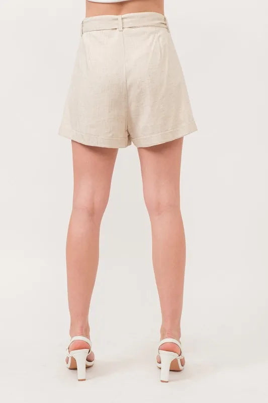 Beige Linen Blend Flowy Shorts - Tigbul's Variety Fashion Shop