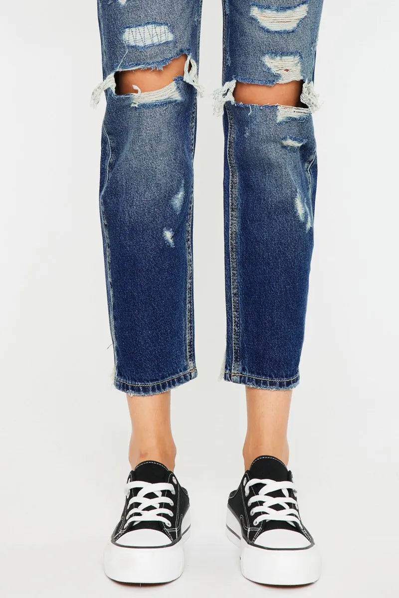 Kancan High Rise Distressed Mom Fit Jeans - Tigbul's Variety Fashion Shop