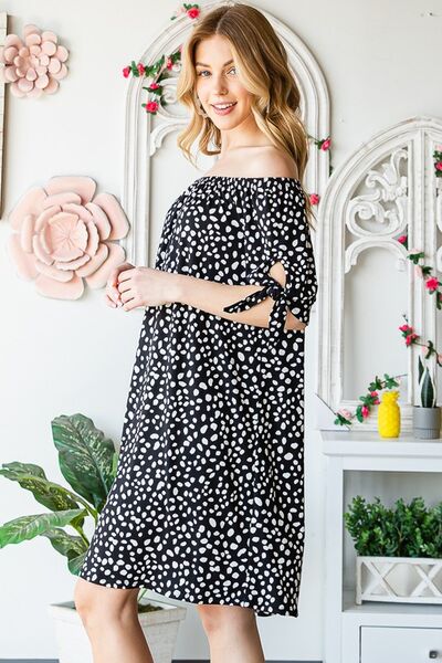 Short Sleeve Off Shoulder Animal Mini Dress - Tigbul's Variety Fashion Shop