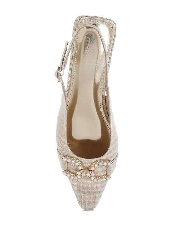 Women's Pearl-Detailed Horsebit Woven Flats - Tigbul's Variety Fashion Shop