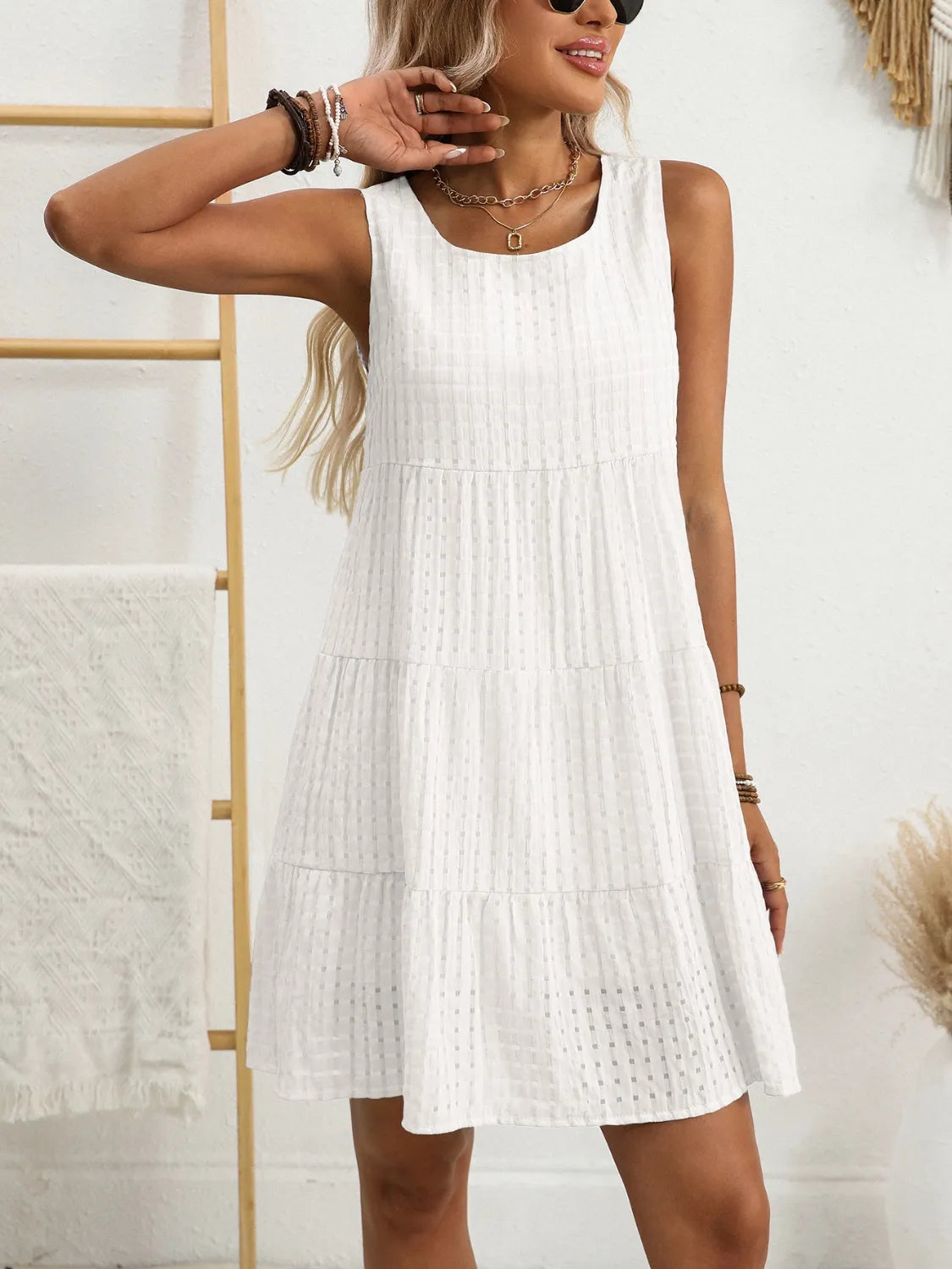 Plaid Round Neck Sleeveless Mini Dress - Tigbul's Variety Fashion Shop
