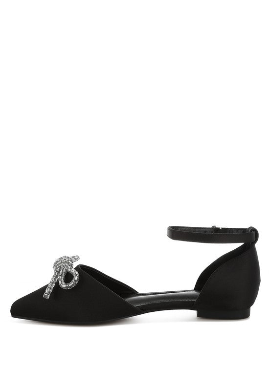 Simina Rhinestone Detail Bow Flat Sandals - Tigbul's Variety Fashion Shop