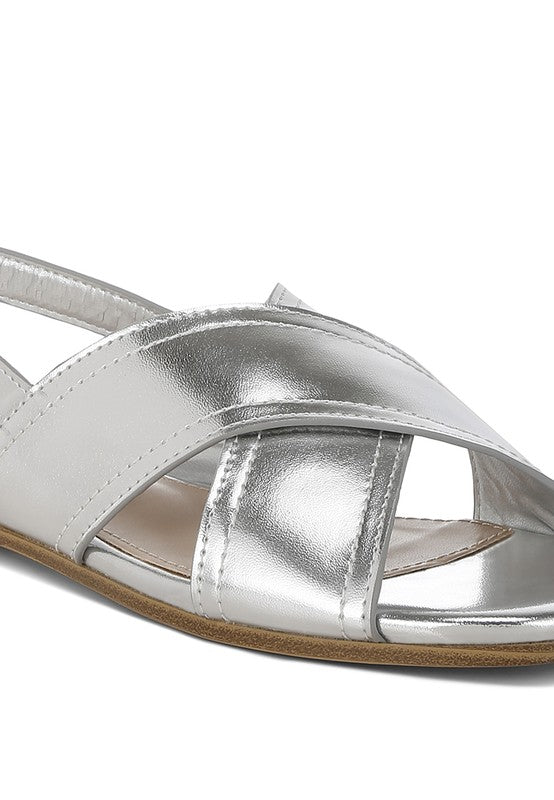 Kanon Metallic Pleather Criss-Cross Flats - Tigbul's Variety Fashion Shop