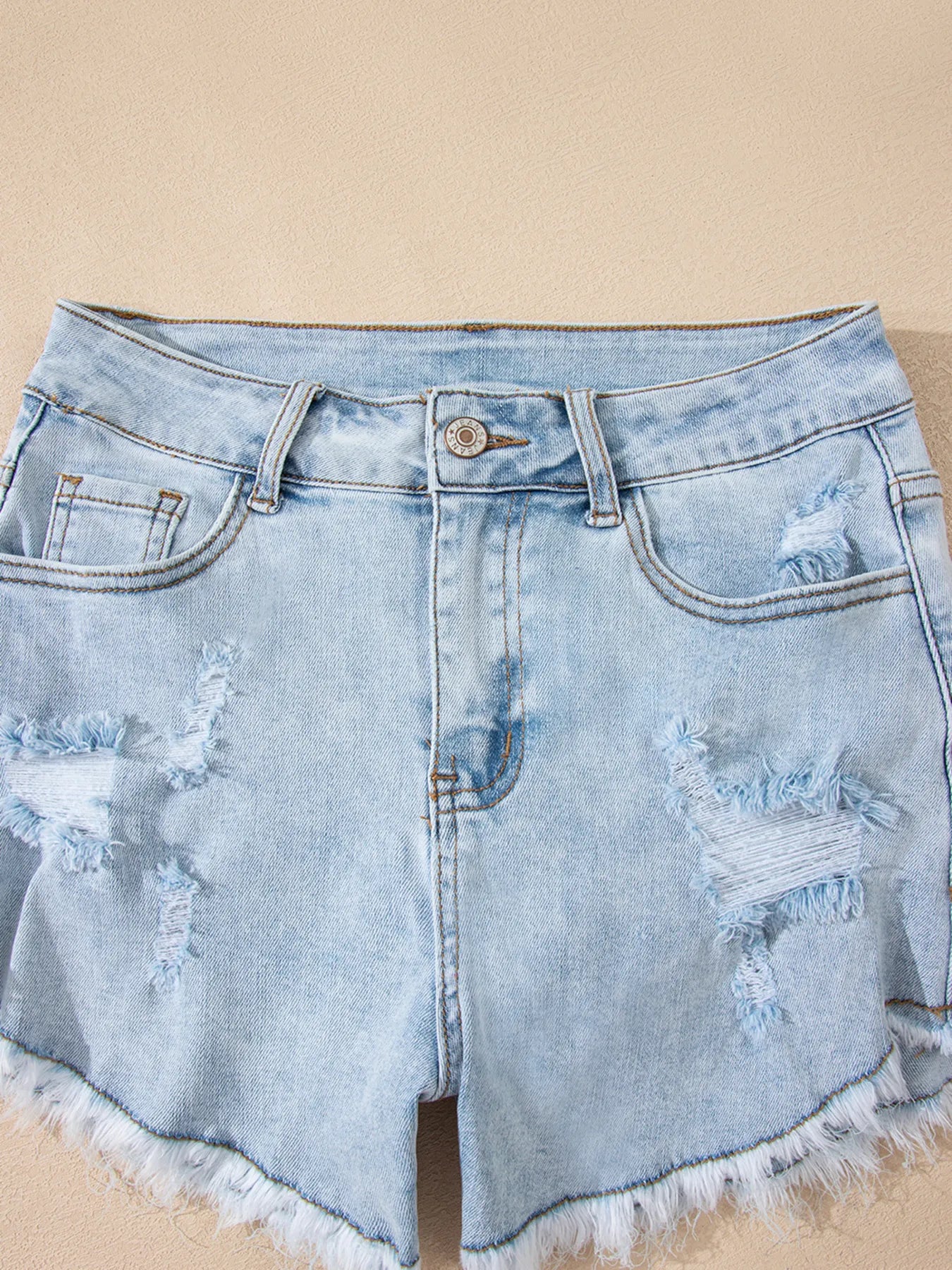 High Rise Distressed Raw Hem Denim Shorts - Tigbul's Variety Fashion Shop