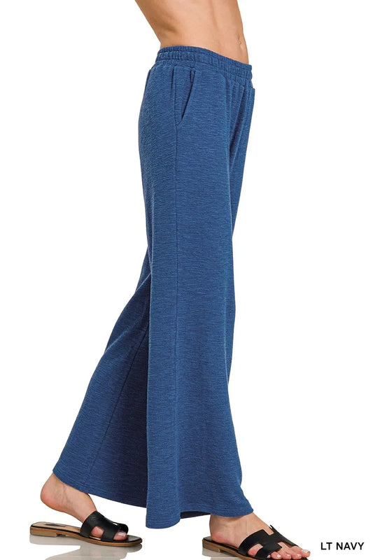 Zenana Cotton Slub Wide Leg Pants - Tigbul's Variety Fashion Shop