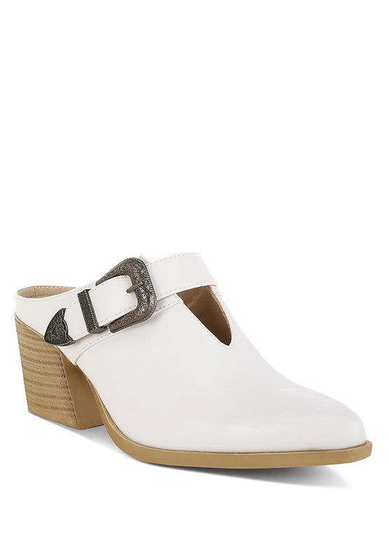 Holler Carved Buckle Statement Mules - Tigbul's Variety Fashion Shop