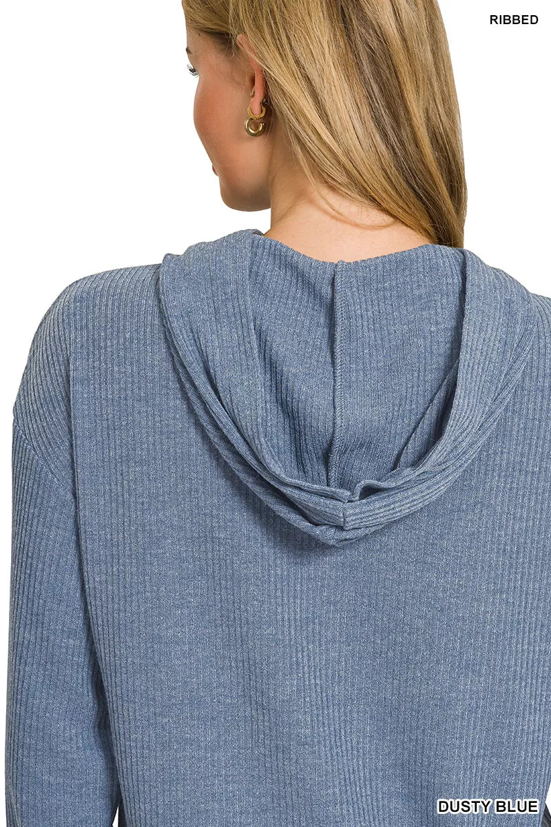 Zenana Drop Shoulder Ribbed Crop Hoodie - Tigbul's Variety Fashion Shop