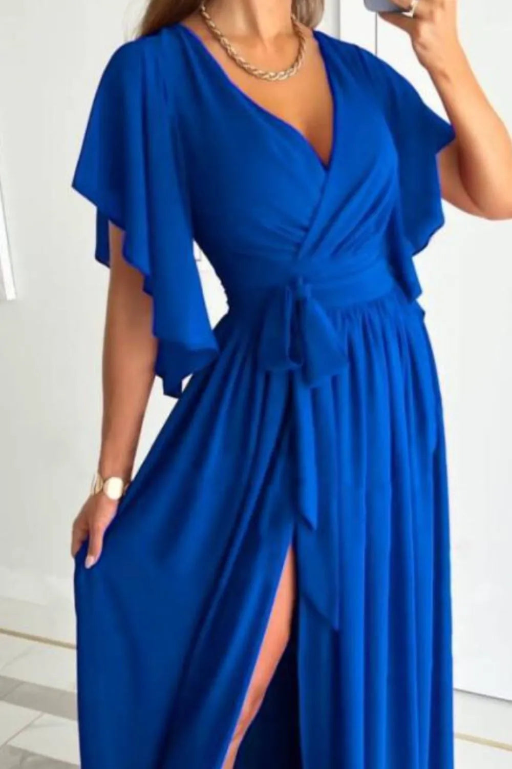 Surplice Flutter Sleeve Maxi Dress - Tigbul's Variety Fashion Shop