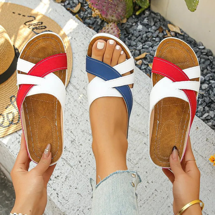 Contrast Cross Strap Wedge Sandals - Tigbul's Variety Fashion Shop