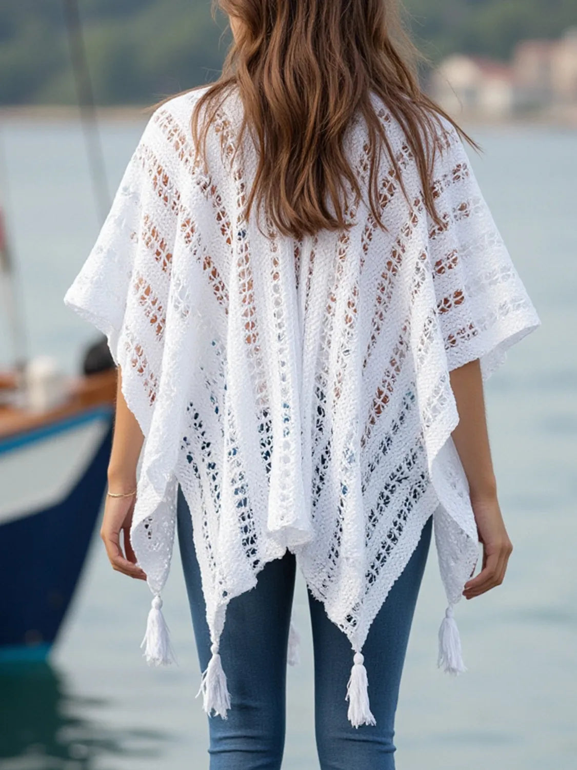 Openwork Tassel Open Front Knit Cover Up - Tigbul's Variety Fashion Shop