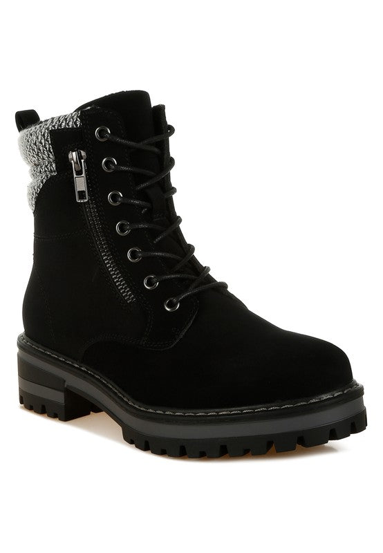 Mahisha Knitted Collar Zip-Up Hiker Boots - Tigbul's Variety Fashion Shop
