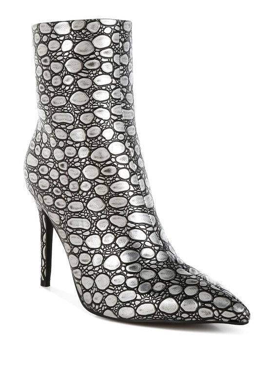 Moolah Embossed Stiletto Heel Ankle Boots - Tigbul's Variety Fashion Shop