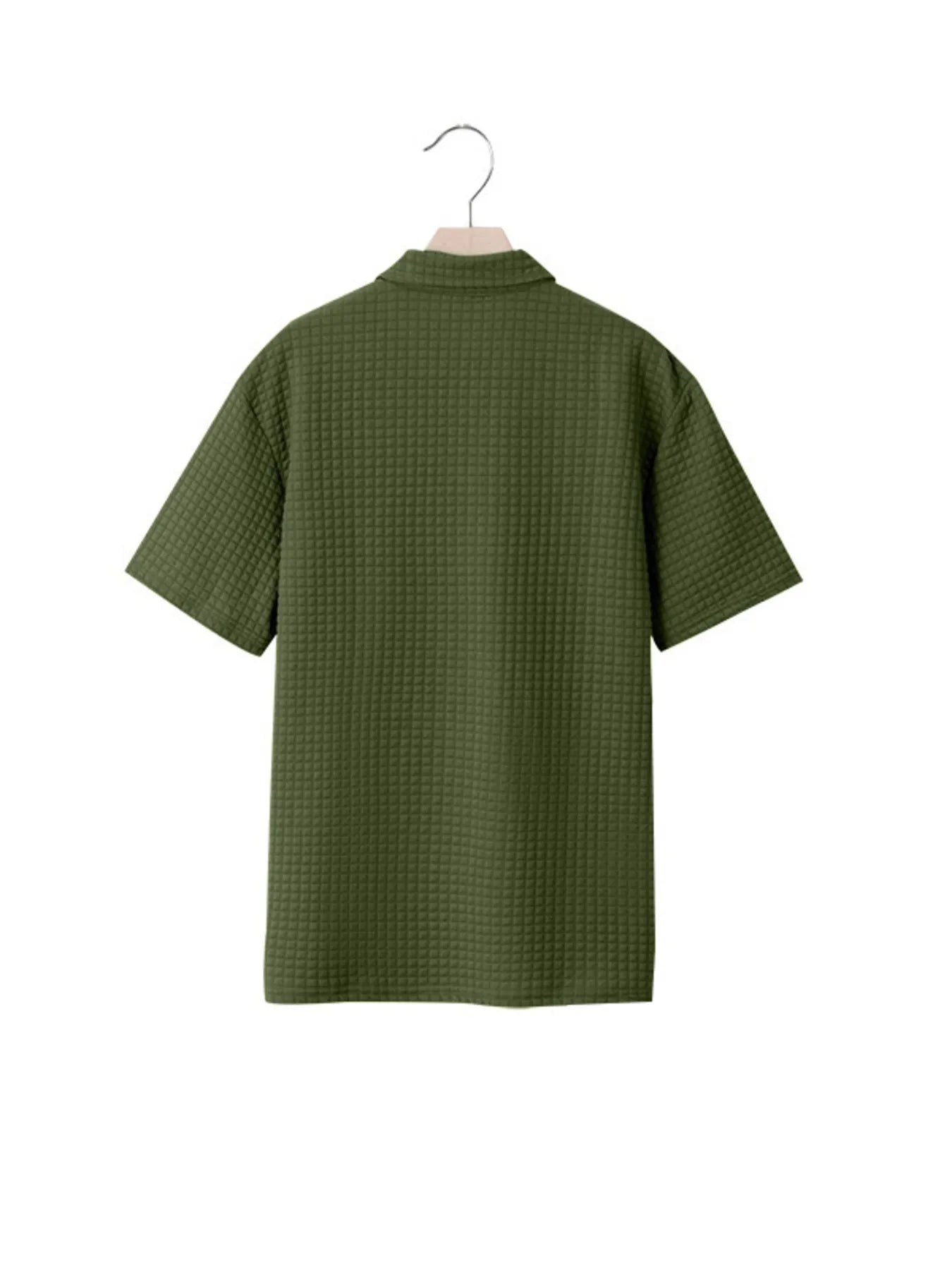 Men's Full Size Waffle Short Sleeve Polo with Zipper Detail Plus Size - Tigbul's Variety Fashion Shop