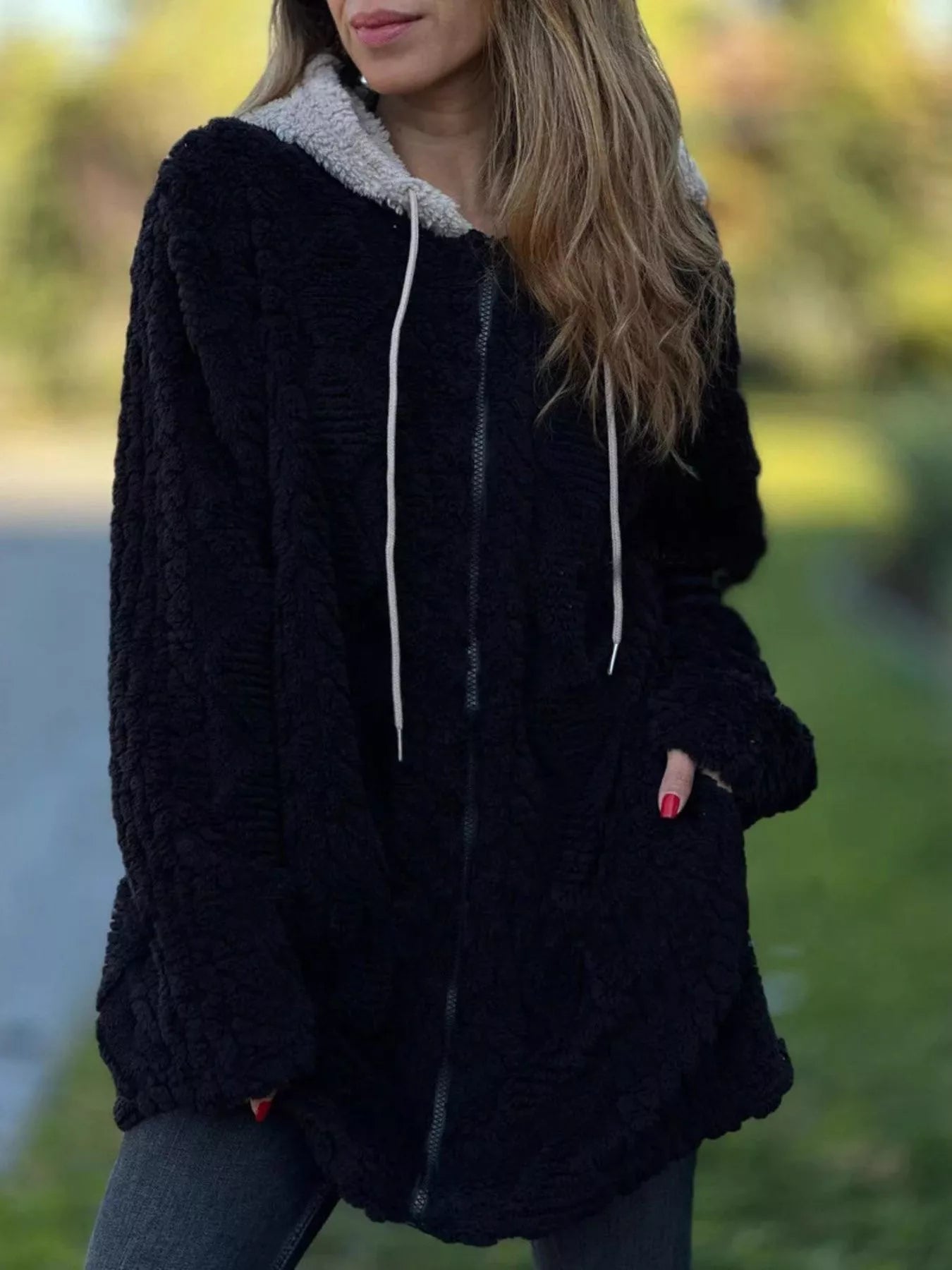 Full Size Zip Up Long Sleeve Fleece Jacket Plus Size - Tigbul's Variety Fashion Shop