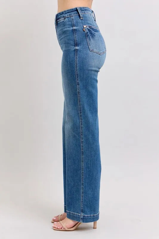 Judy Blue Full Size High Waist Contrast Thread Straight Plus Size - Tigbul's Variety Fashion Shop