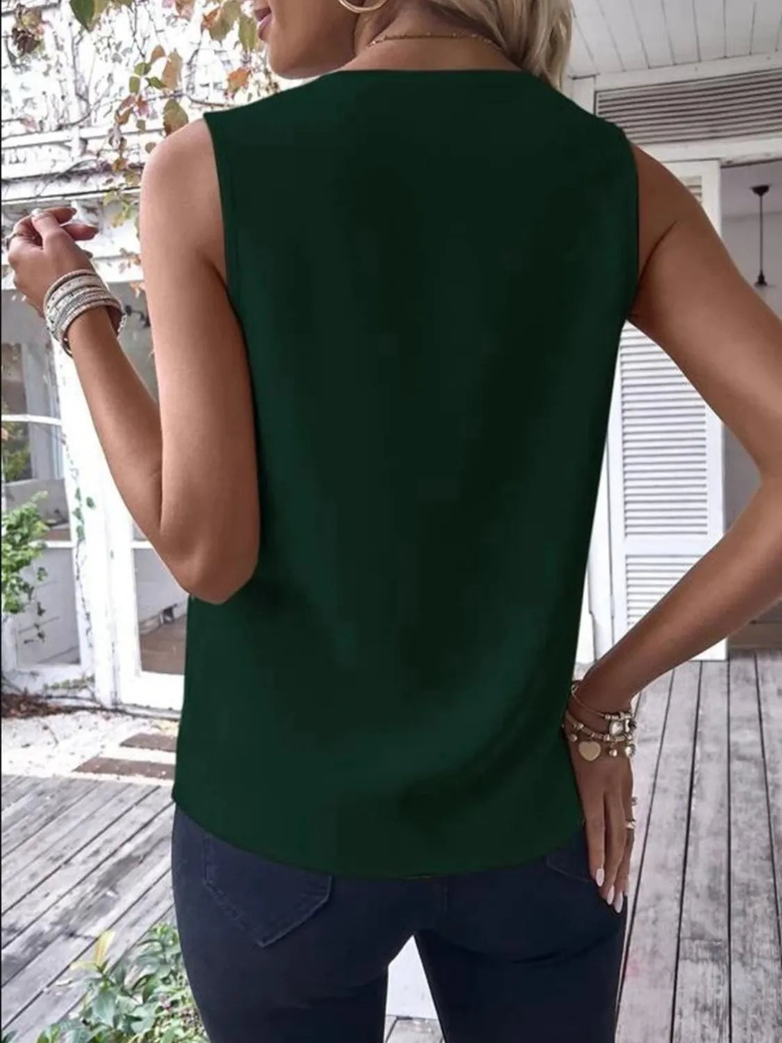 V-Neck Contrast Tank Shirt - Tigbul's Variety Fashion Shop