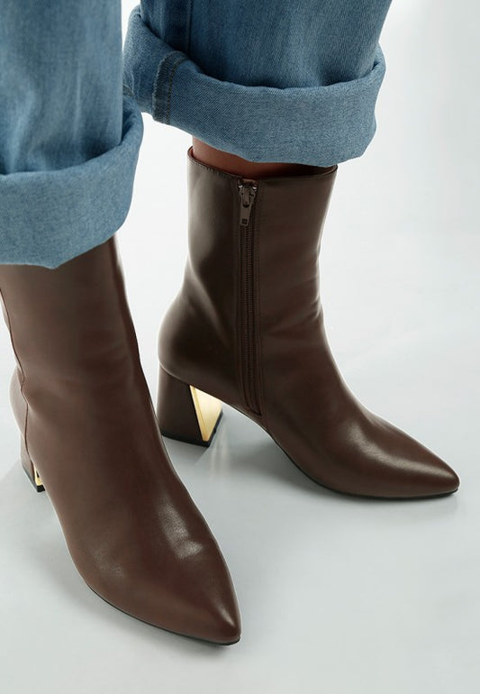 Kaira Metallic Accent Heel High Ankle Boots - Tigbul's Variety Fashion Shop