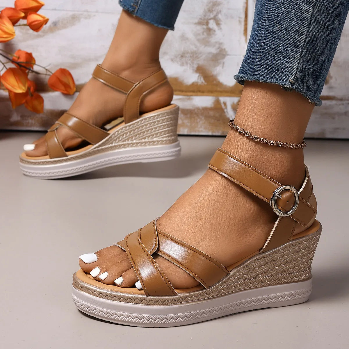 Open Toe Platform Wedge Sandals - Tigbul's Variety Fashion Shop