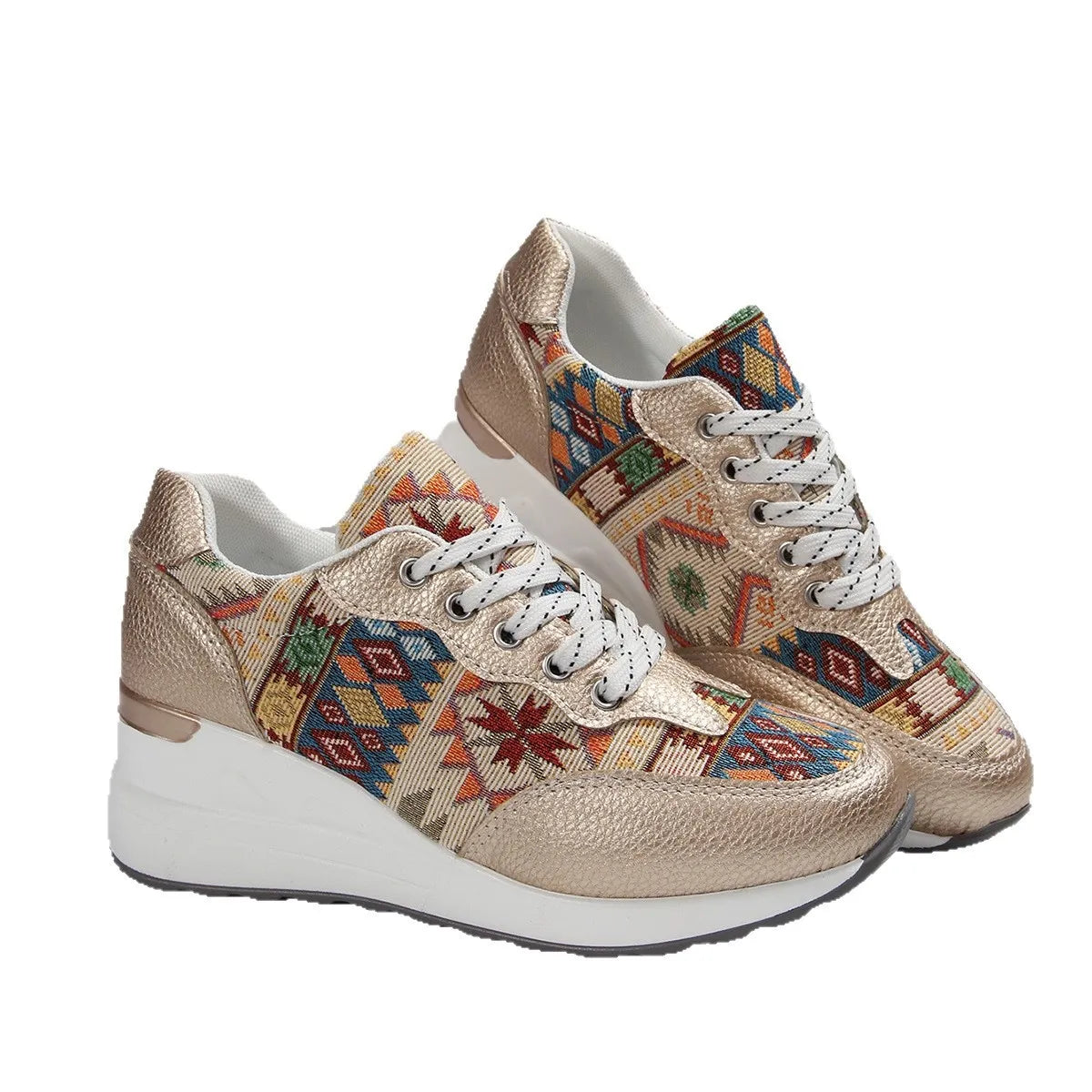 Geometric Lace Up Wedge Sneakers - Tigbul's Variety Fashion Shop