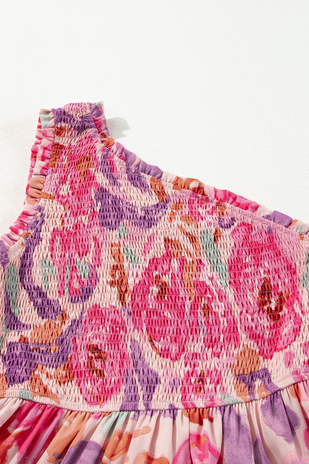 Floral Print Shirred One Shoulder Maxi Dress - Tigbul's Variety Fashion Shop