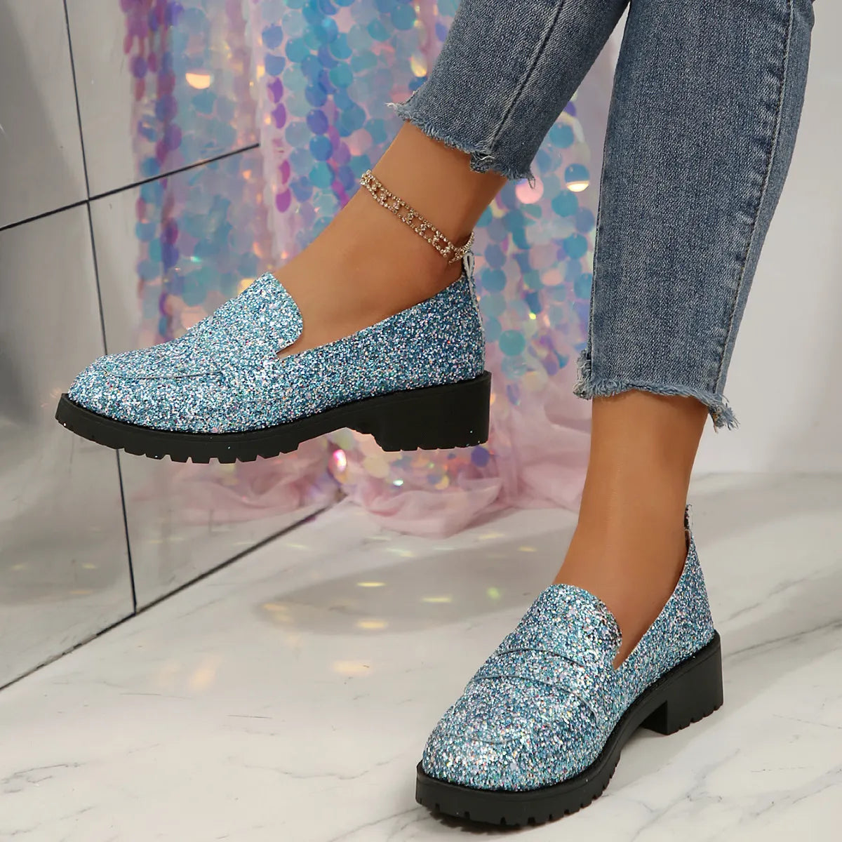 Ladies Round Toe Block Heel Loafers - Tigbul's Variety Fashion Shop