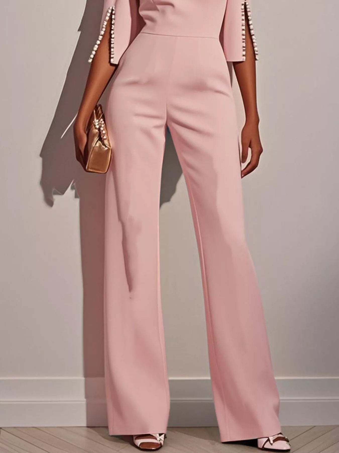 Wide-Leg Jumpsuit with Slit Sleeve - Tigbul's Variety Fashion Shop